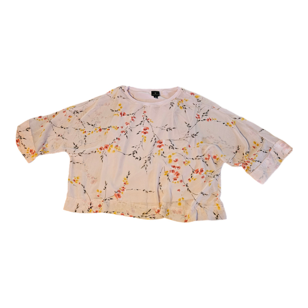 Worthington Medium Short Sleeve Pink Sheer Floral Shirt